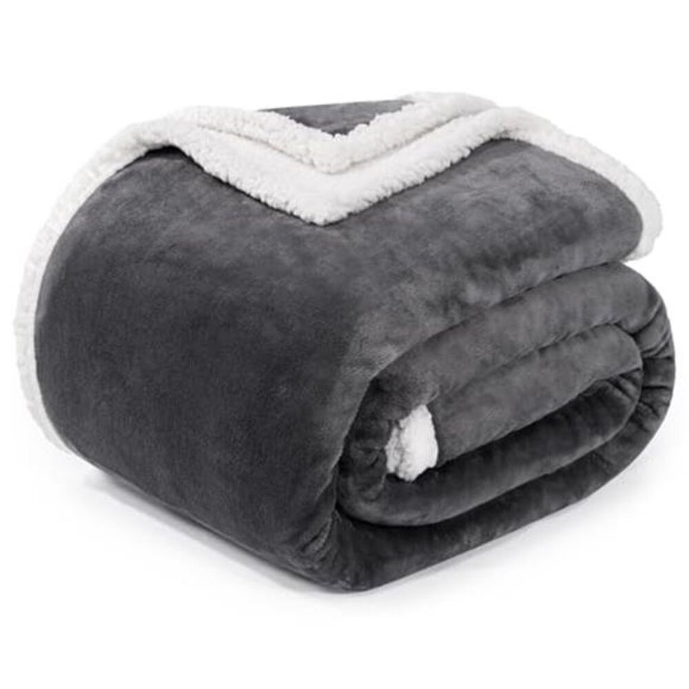 Sherpa Fleece Throw Blanket Soft Plush Flannel Cozy Couch Sofa Bed Blanket Gray